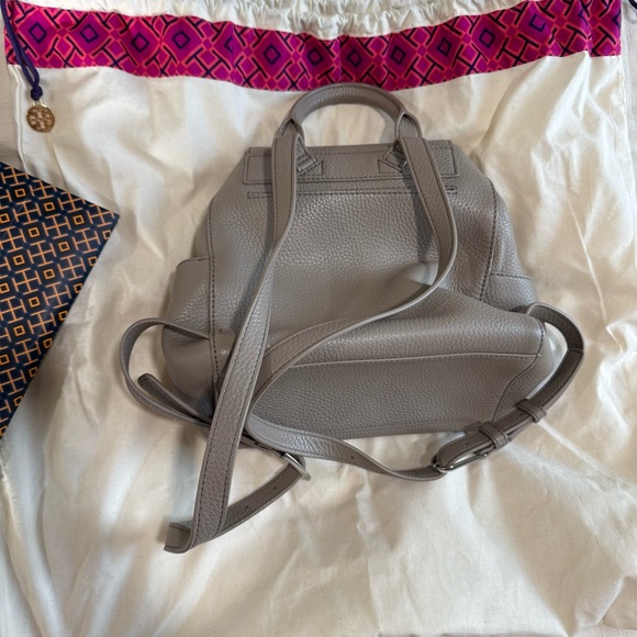 Tory Burch Thea Mini Backpack Pebbled Leather Purse French Gray - Picture 5 of 10